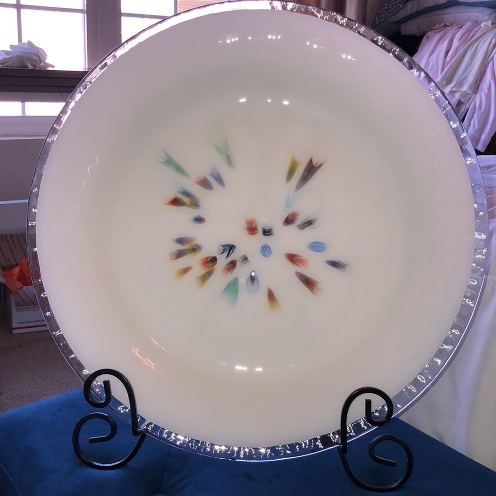 Decorative & Serving White Plate W/burst of colors